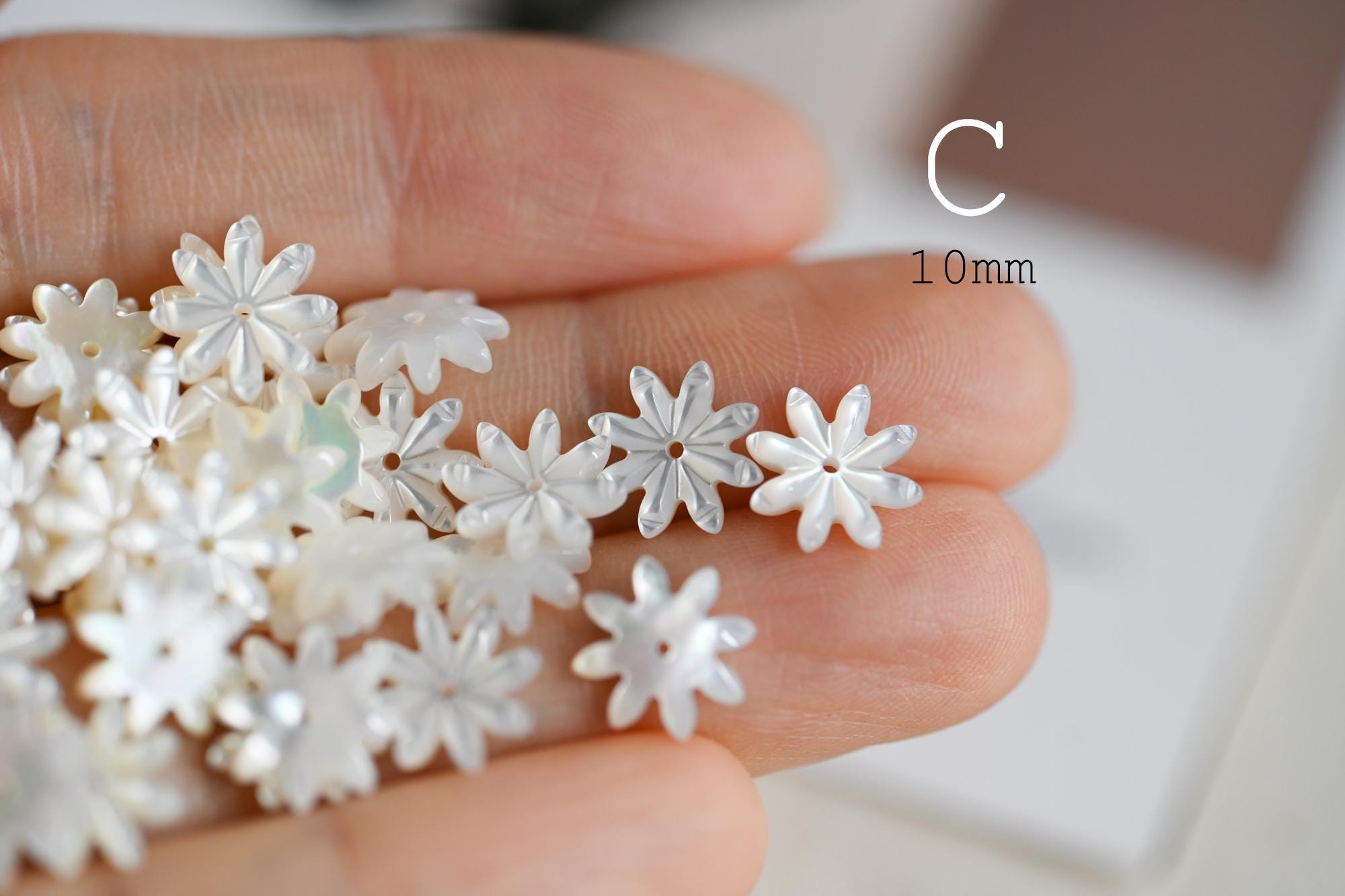 10pcs Shell Flower Cabochons for Jewelry Making, Carved Mother of Pearl Flowers, Bridal Hair Accessories DIY Supplies (BK-001)